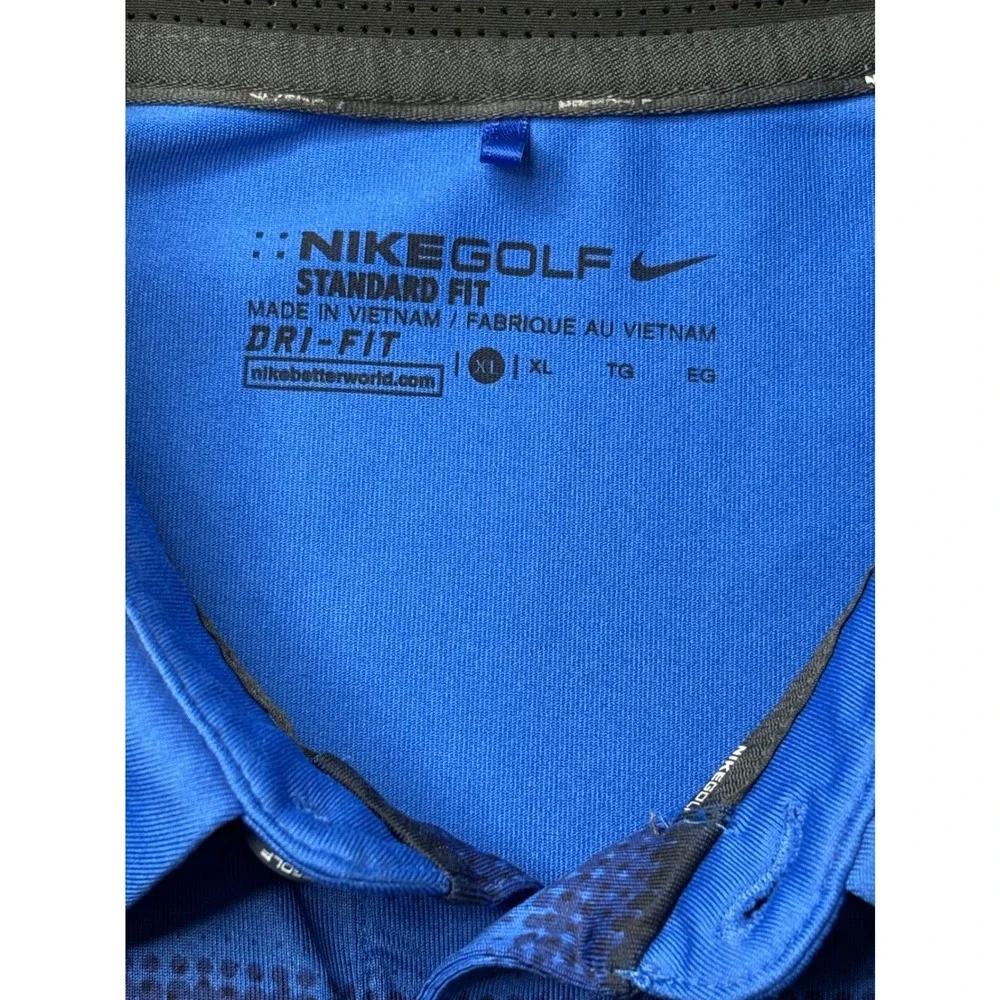 Nike Golf Polo Shirt Mens‎ XL Blue Black Striped Dri-FIT Athletic Training